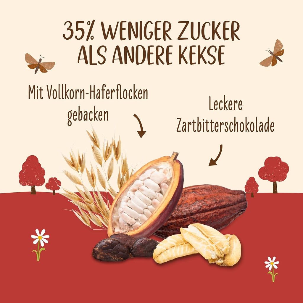 Biscuiți cu ovăz și ciocolată bio Allos | Biscuit crocant cu ovăz integral și ciocolată | Îndulciți cu miere | 6 x 130 g