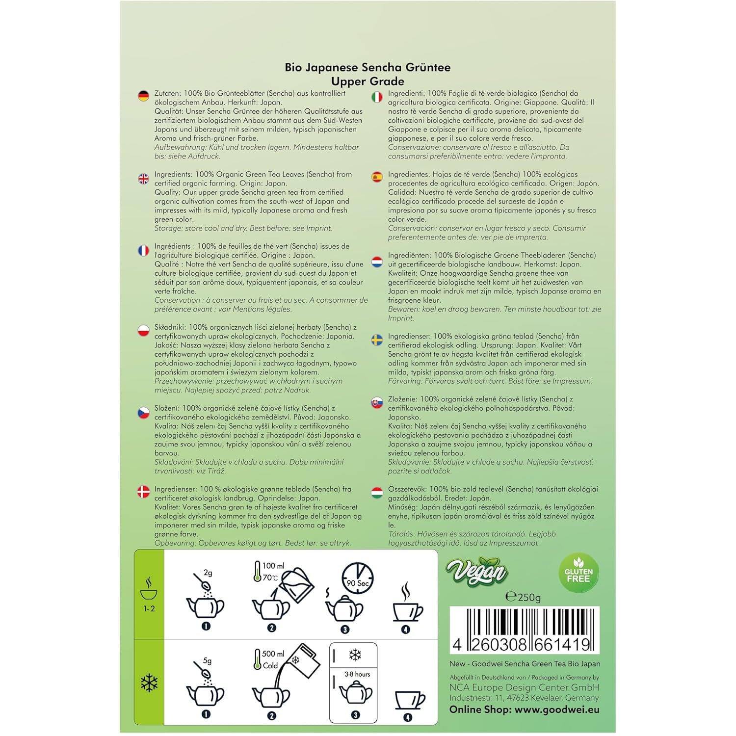 Ceai verde Sencha Goodwei organic din Japonia - Sencha autentic de calitate superioară, 250 g