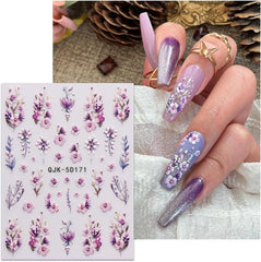 JMEOWIO 3D Nagelsticker Blumen Nail Art Sticker Selbstklebend Nagelaufkleber 5D Stereoskopisch Frühling Sommer Dekoration Nageldesign Zubehör 4 Blatt