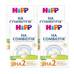HiPP HA 2 Combiotik (4 x 600g) - Formulă de continuare după 6 luni, cu culturi naturale de acid lactic, fibre alimentare valoroase (GOS), Omega-3, proteine hidrolizate pentru sisteme imunitare sensibile