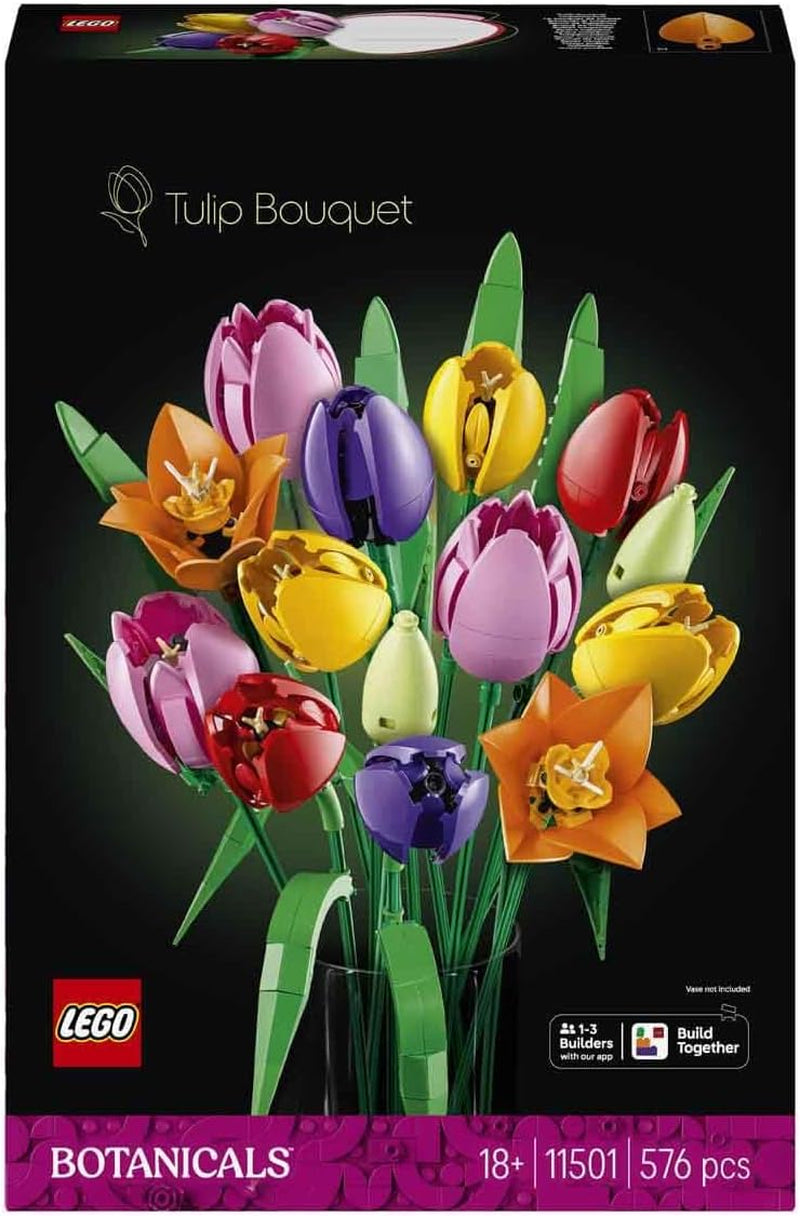 LEGO Botanicals Tulpenstrauß - Set mit Kunstblumen für Erwachsene - mit 14 künstlichen Tulpen in 5 Farben als DIY Deko - Geschenkidee zum Muttertag - 11501