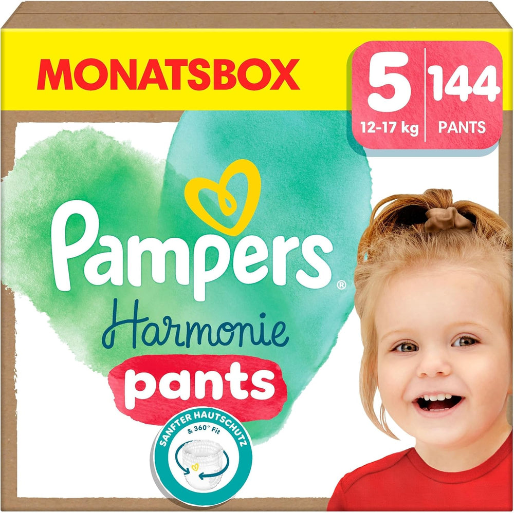 Scutece Pampers Harmony Pants mărimea 5, 144 buc, 12 kg-17 kg, protecție delicată a pielii și confort la 360°