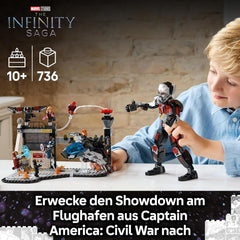 LEGO Marvel Captain America: Civil War Action Duel - Set de joacă pentru supereroi cu 8 minifigurine - Set de construcție și joacă cu avion de jucărie - Cadou pentru băieți și fete 76314 Seturi de constructie Besuche den LEGO-Store
