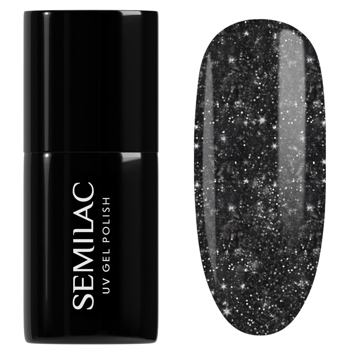 Oja UV Semilac 394 Sparkling Midnight Date 7 ml – Cer nocturn întunecat cu efect de sclipici – Colecția Love Is In The Nails