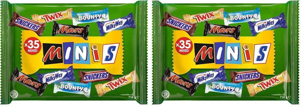 Pachet vrac cu mini ciocolată mixtă, ciocolată, 35 de mini gustări de ciocolată (Mars, Snickers, Bounty, Twix, Milky Way) ca dulciuri, cadou de ciocolată, cutie de bomboane (710g)