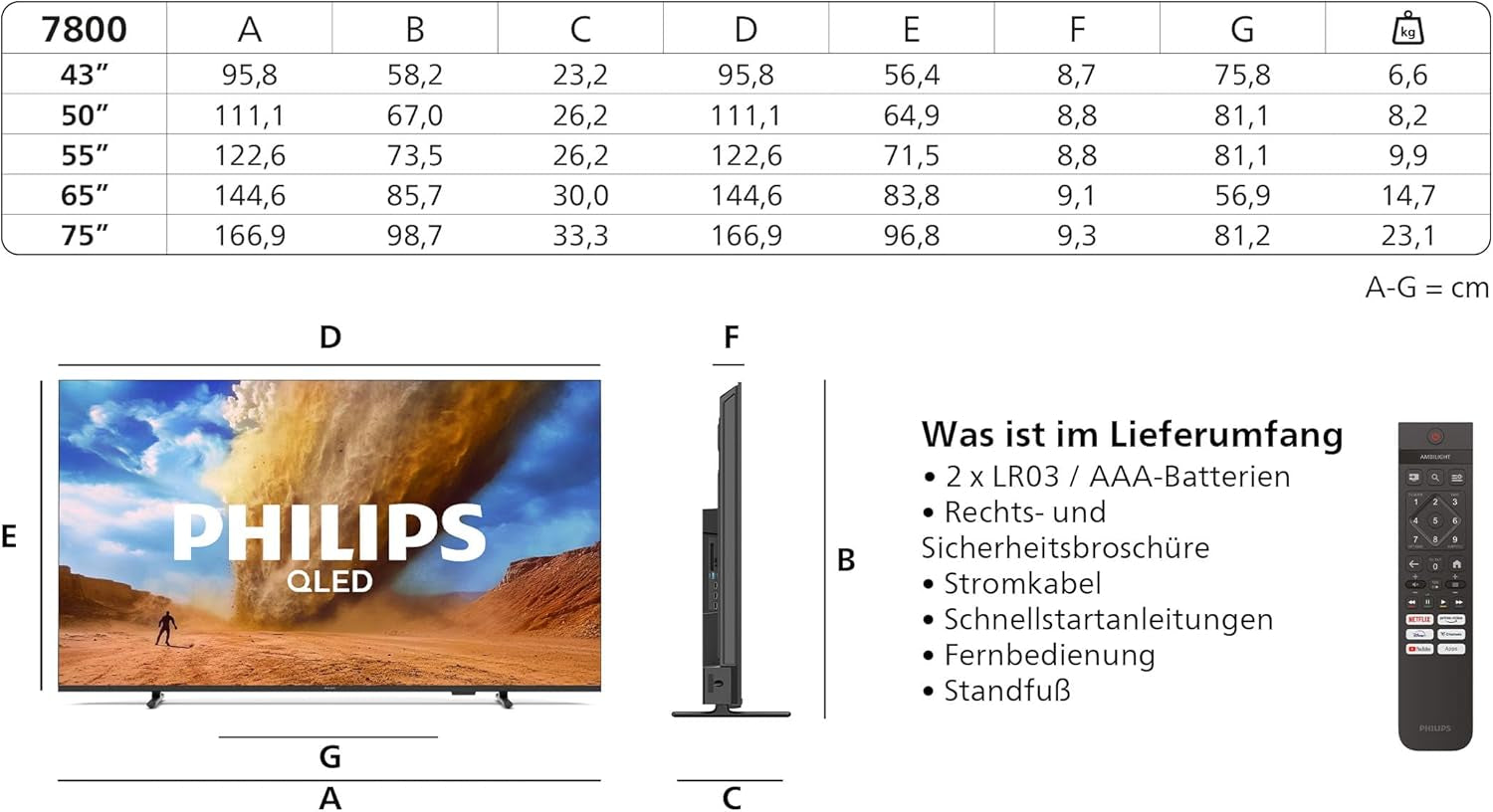 Televizor inteligent LED Philips 43PUS7800 4K - ecran de 43 de inci cu Pixel Precise Ultra HD, platformă Titan OS și sunet Dolby Atmos - Funcționează cu Alexa și Google Assistant