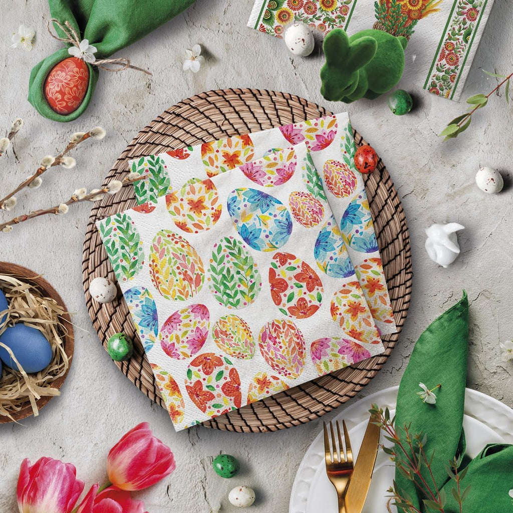PAW - Șervețele din 3 straturi (33 X 33 Cm) I 20 bucăți I Perfect pentru Paște, petreceri, primăvară și sărbători I Decorațiuni de masă Petrecere de Paște Șervețele de hârtie colorate - Ouă de Paște în acuarelă I Ouă în acuarelă
