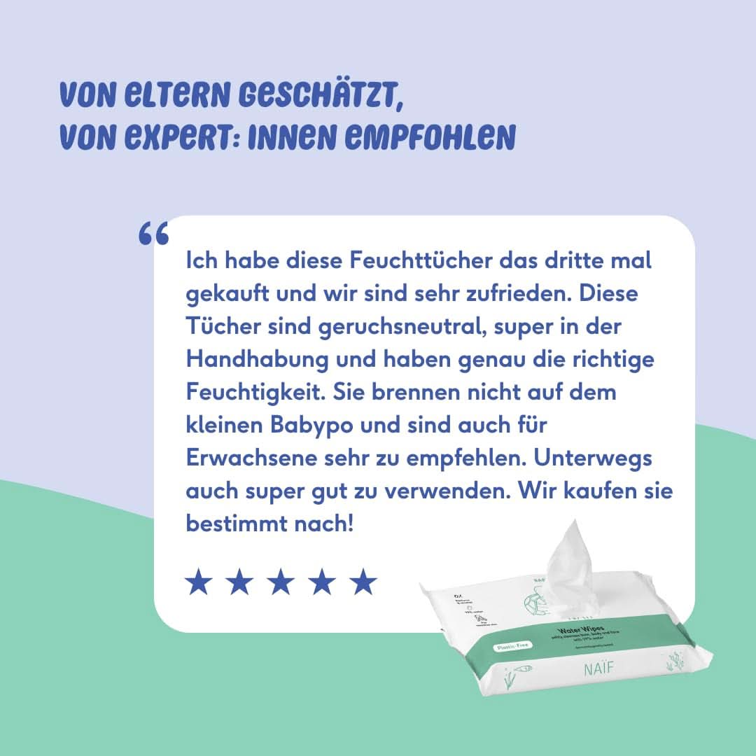 Naïf Plastikfreie Feuchttücher 432 Stück (8Er X 54 Feuchttuch) - Pflege Für Babypo, Körper Und Gesicht - 99% Aus Wasser - 0% Parfüm Und Alkohol - Nachhaltige Feuchttücherbox Eukalyptus Sensitiv Naty Shop