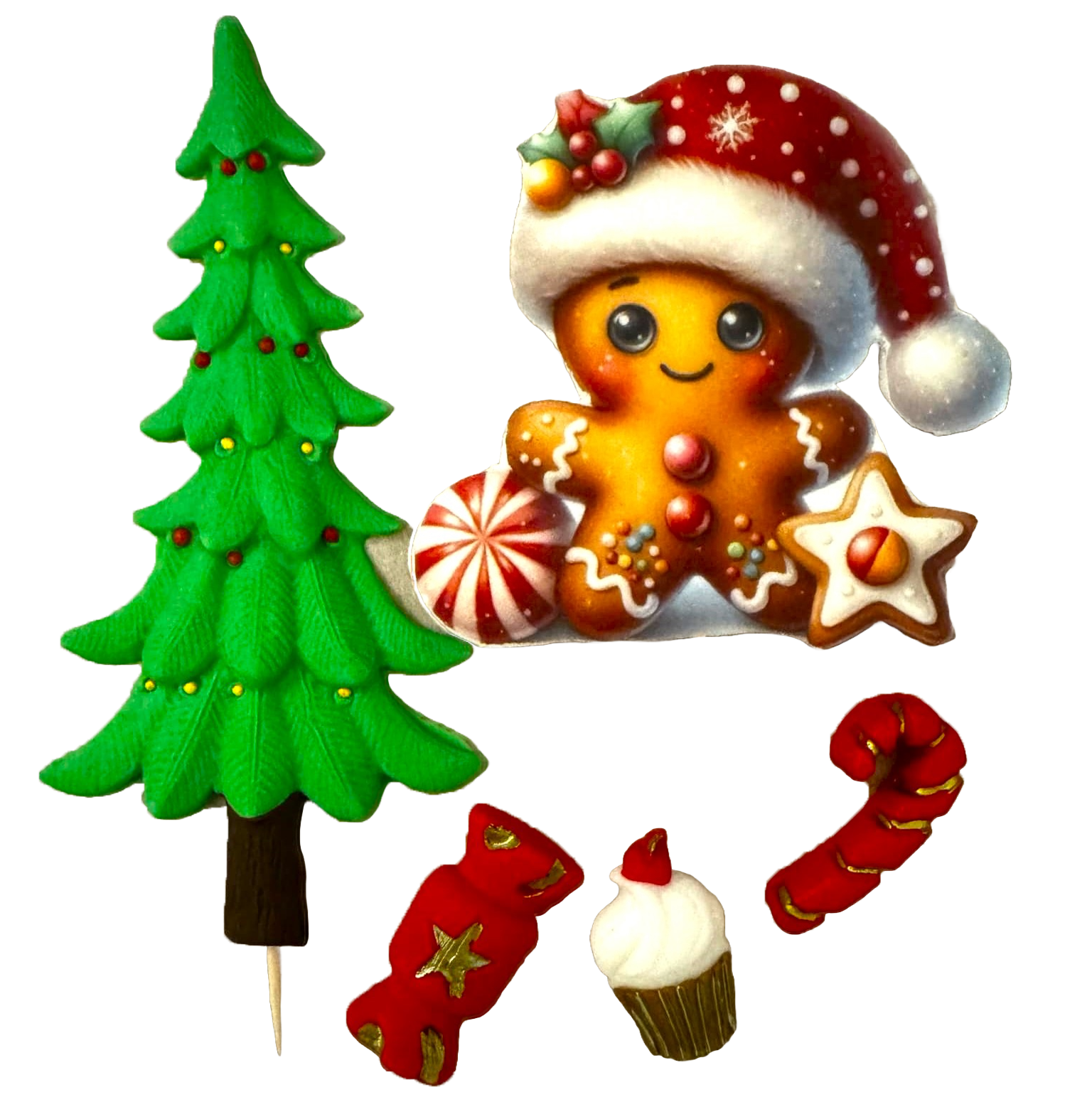 Set 5 decoratiuni comestibile din pasta de zahar, Sarbatori de iarna Decoratiuni din Pasta de Zahar Naty Shop