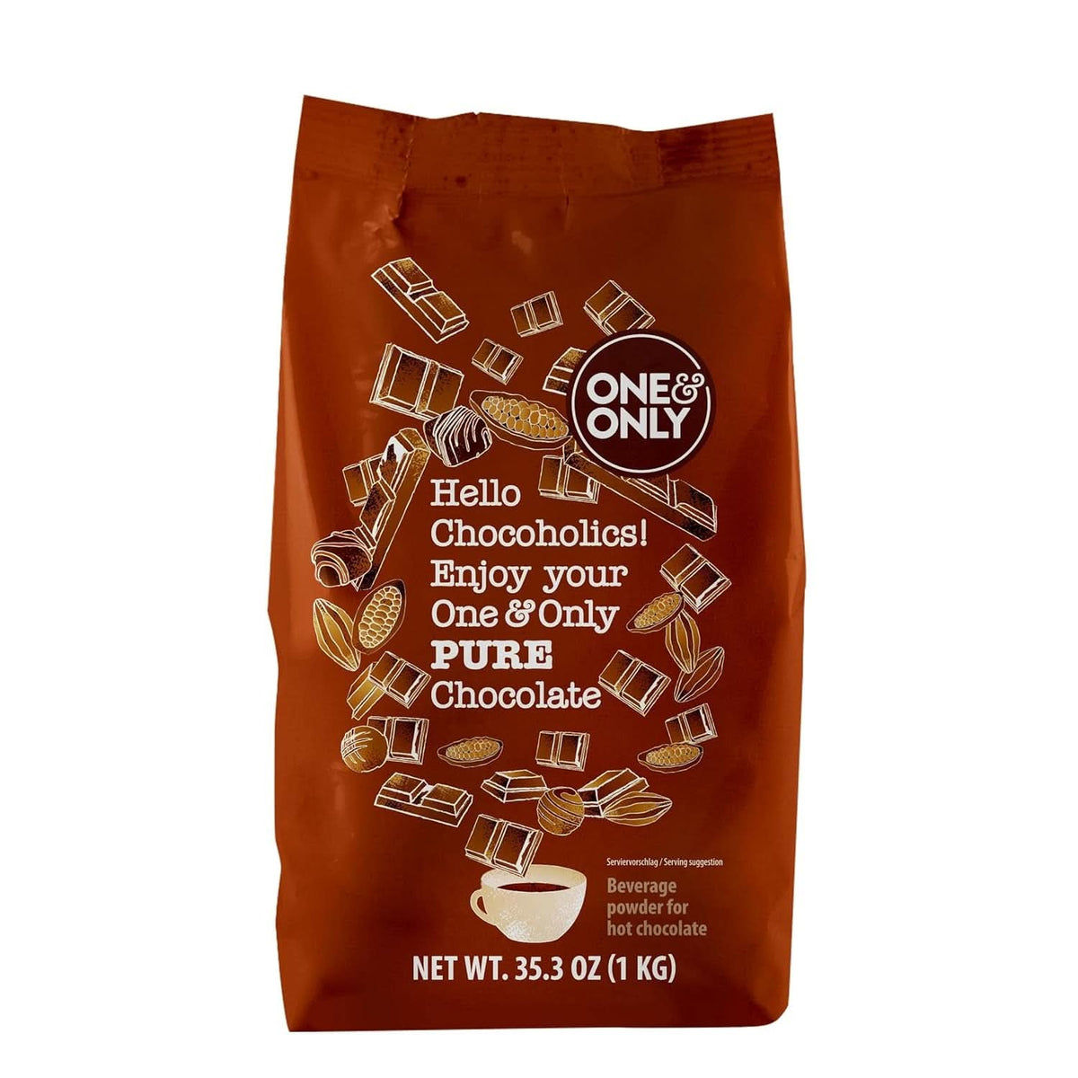 One&Only Chocolate Powder Pure 1 Kg - Pudră de ciocolată de înaltă calitate pentru o ciocolată de băut premium cu 32% cacao Cacao si Ciocolata Calda Naty Shop