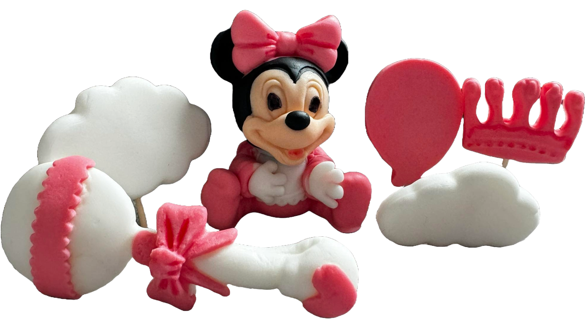 Set 6 decoratiuni comestibile din zahar, Minnie Mouse Decoratiuni din Pasta de Zahar Naty Shop
