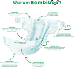 Scutece mini de unică folosință Bambiboo, prietenoase cu pielea, cu fibră moale de bambus și deschidere ombilicală - Scutece pentru nou-născuți - Scutece de unică folosință pentru nou-născuți - Protecție a pielii - Mărimea 2, 25 bucăți