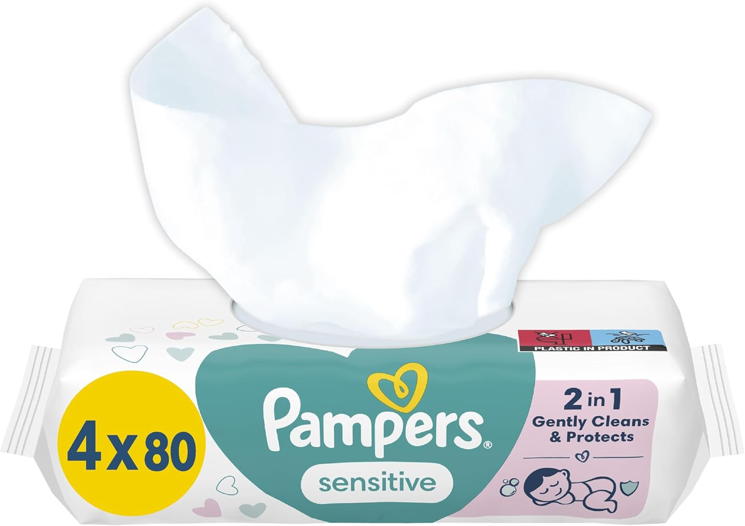 Șervețele umede Pampers Sensitive pentru bebeluși, 15 pachete a câte 80 de șervețele, 1200 de șervețele umede pentru bebeluși, curățare delicată 2 în 1 și protecție a pielii