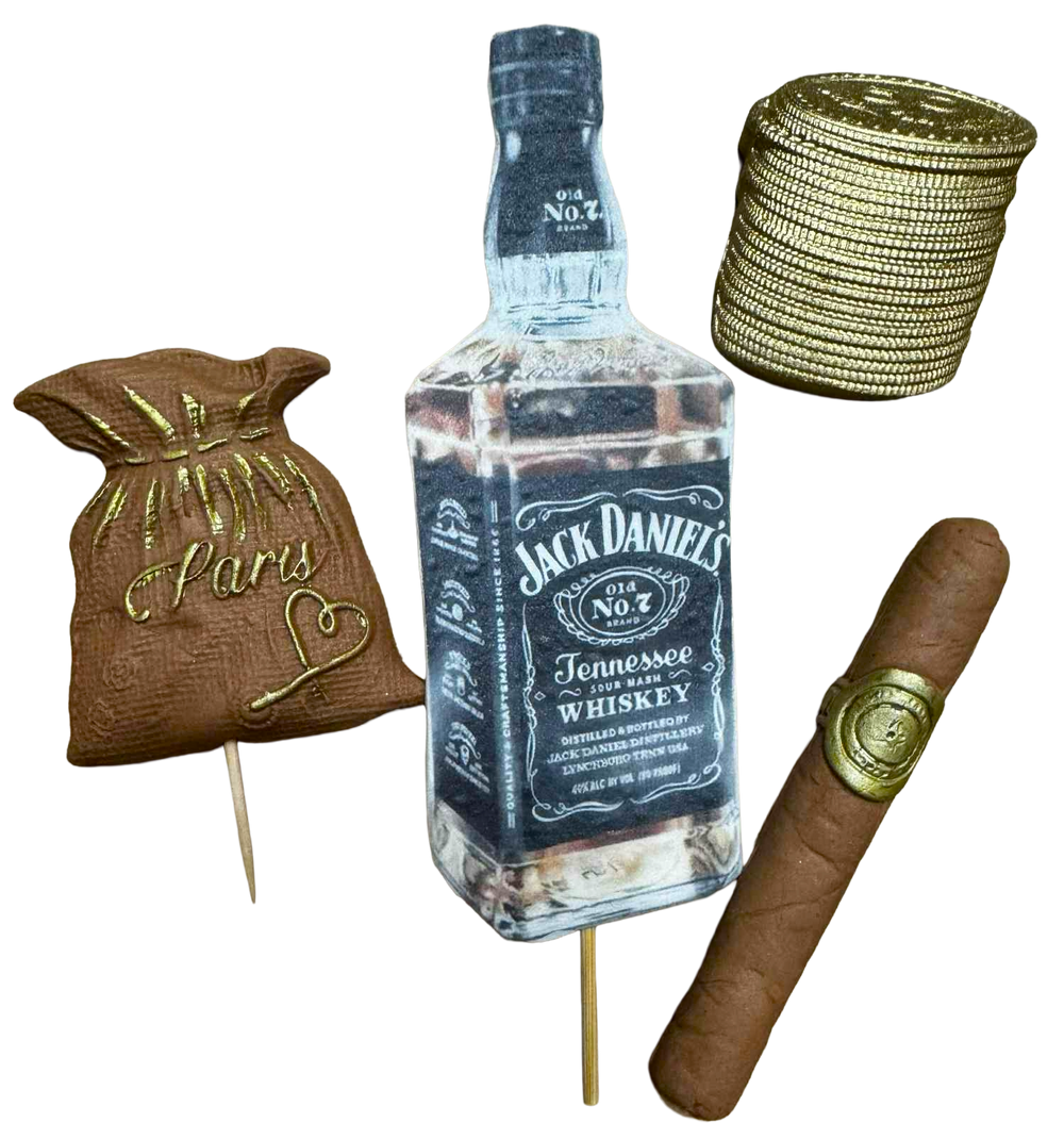 Set 4 decoratiuni comestibile, Jack Daniels Decoratiuni din Pasta de Zahar Nati Shop