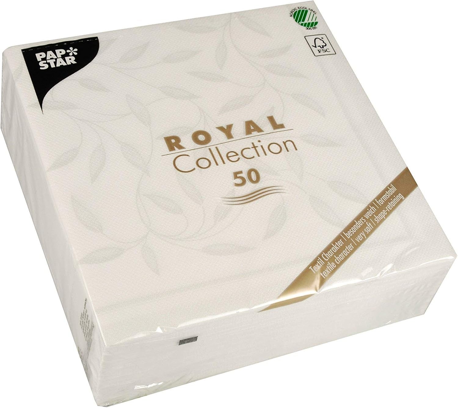 Papstar, 50 de șervețele "ROYAL Collection" 1/4 fold 40 Cm X 40 Cm Alb "New Mediterranean", #11652