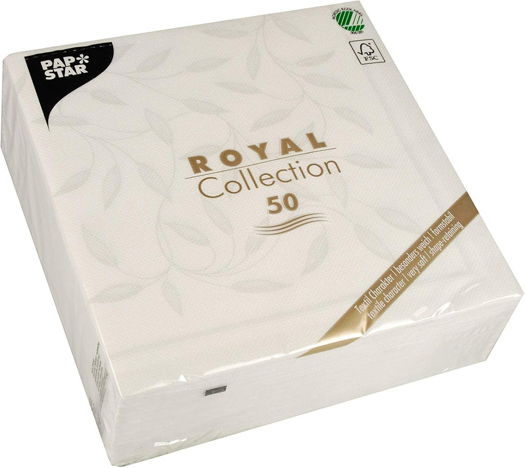 Papstar, 50 de șervețele "ROYAL Collection" 1/4 fold 40 Cm X 40 Cm Alb "New Mediterranean", #11652