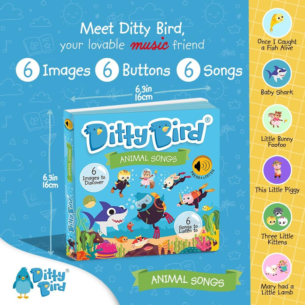 DITTY BIRD Baby Animal Songs: Jucărie pentru copii cu 6 butoane sonore pentru a cânta și a învăța limba engleză. Jucarii Bebe Naty Shop