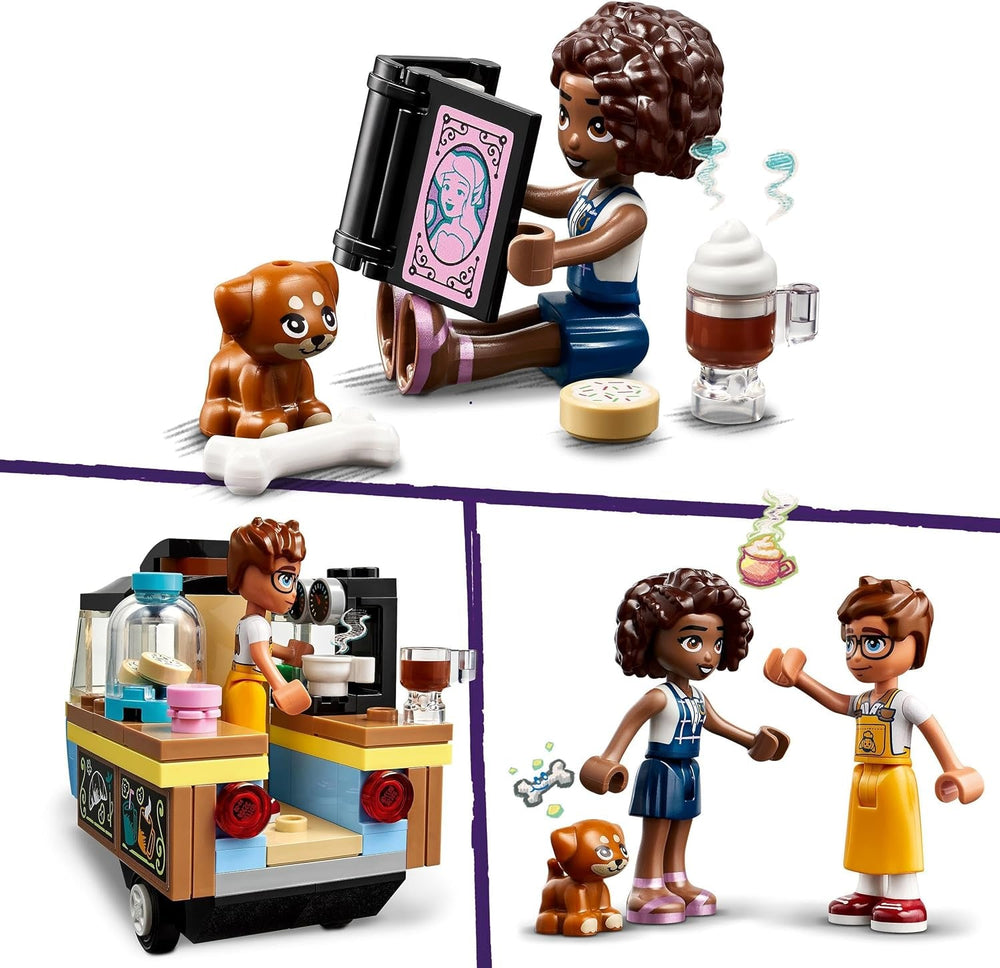 LEGO Friends Rolling Café, jucărie mică de copt pentru copii, cadou pentru fete și băieți de la 6 ani, jucărie educativă cu personajele Aliya, Jules și câinele Aira 42606 Seturi de constructie Besuche den LEGO-Store