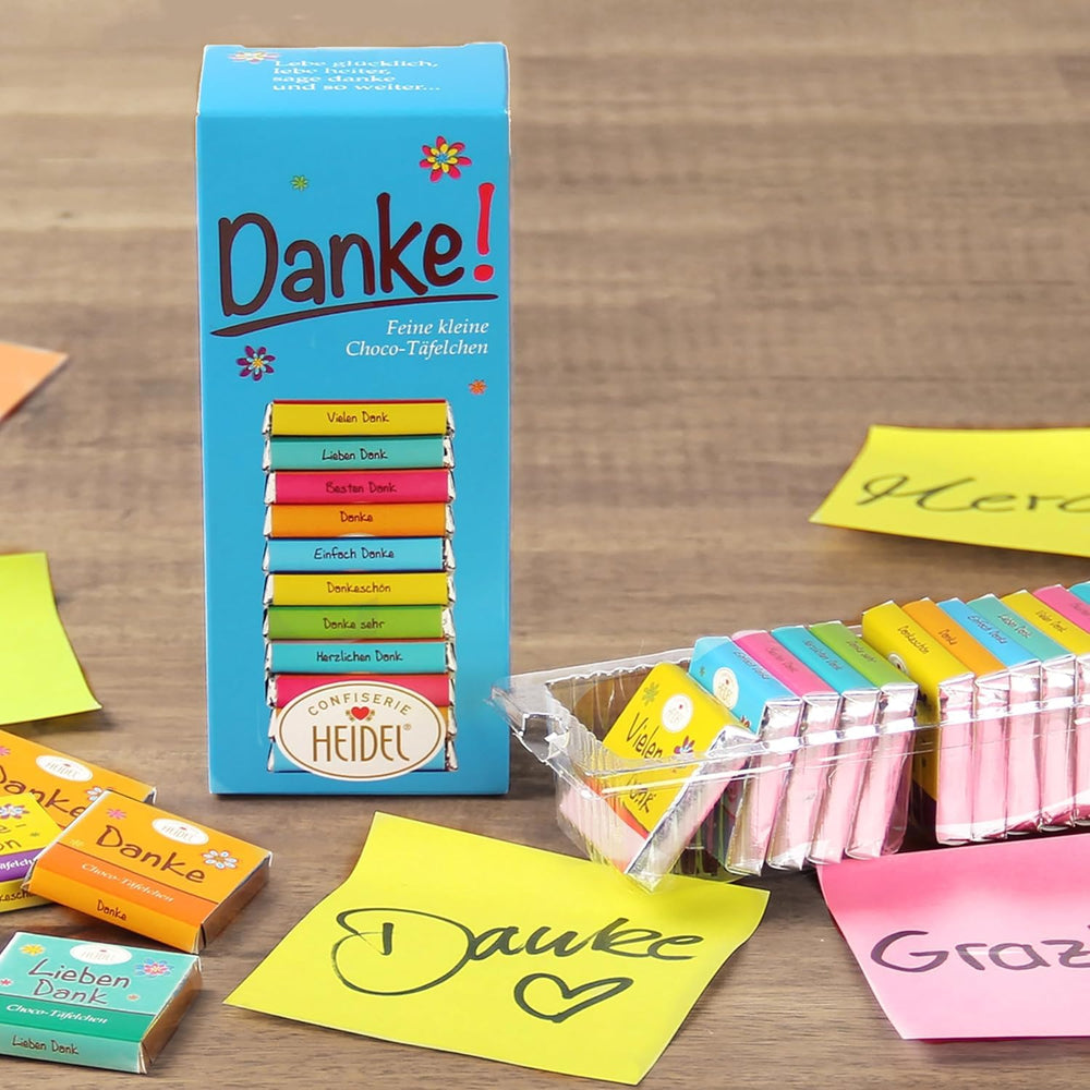 Batoane de ciocolată cu lapte Heidel Thank You 3x80g, 16 mini-batoane a câte 5g per pachet, Diverse expresii de recunoștință, Idee de cadou rafinată