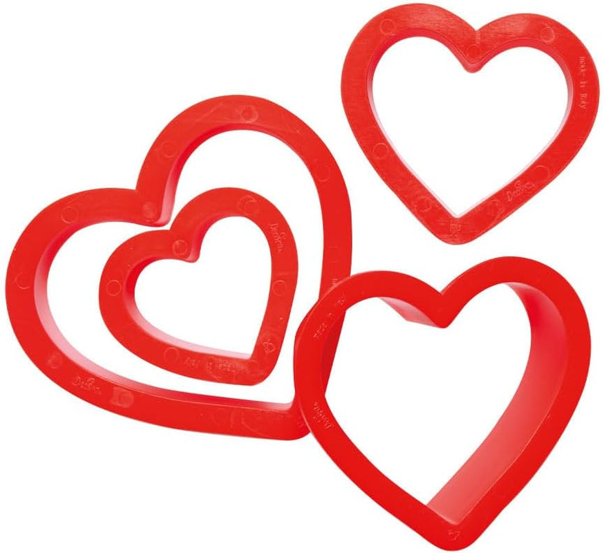 0255305 Set forme de biscuiți în formă de inimă, netede, 4 bucăți, 4-5,5-7-8 cm, 2,2 cm înălțime, roz