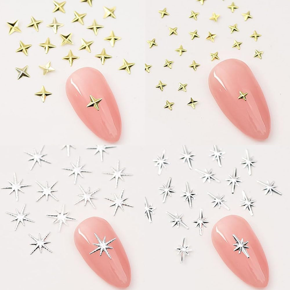 120 bucăți auriu-argintiu stele unghii farmece stele Y2K unghii metal stele unghii farmece dimensiuni mixte unghii șuruburi stea unghii design unghii artă farmece stele 3D unghii decorare unghii farmece accesorii unghii