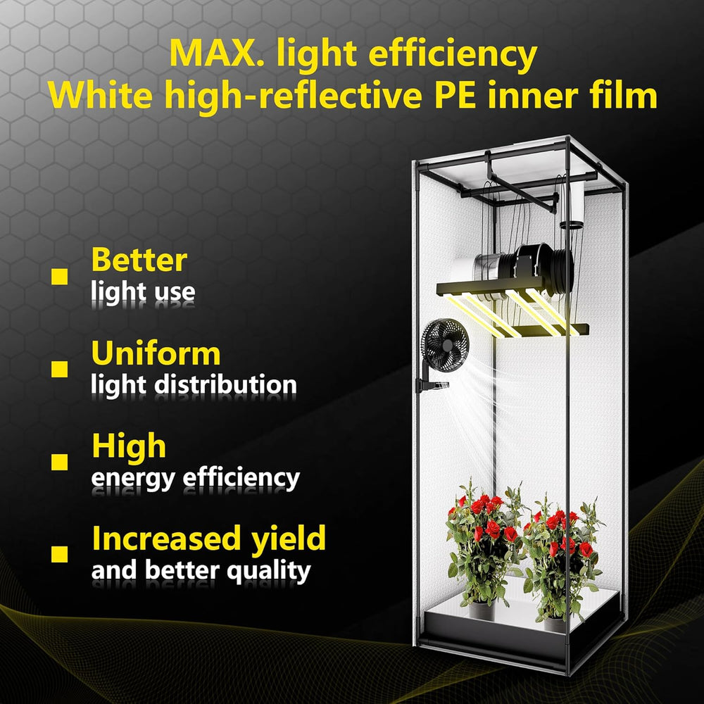 Cort de creștere 60x60x180cm, material Oxford 600D cu folie reflectorizantă de poliester, tuburi de oțel de 22 mm, orificii de ventilație și ferestre de vizualizare, corturi de creștere pentru hidroponie, sere și grădini interioare