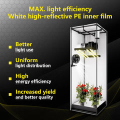 Cort de creștere 60x60x180cm, material Oxford 600D cu folie reflectorizantă de poliester, tuburi de oțel de 22 mm, orificii de ventilație și ferestre de vizualizare, corturi de creștere pentru hidroponie, sere și grădini interioare