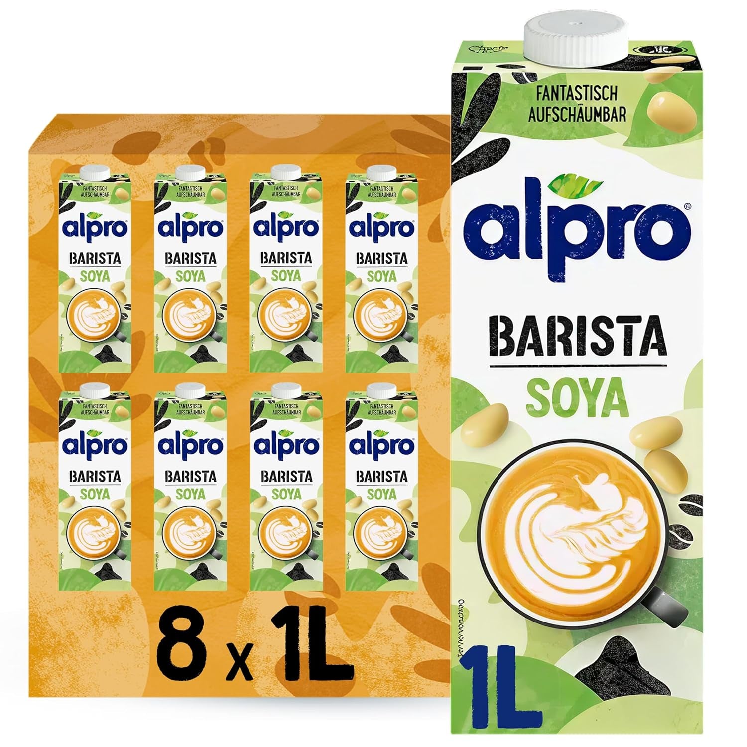 Alpro Barista Haferdrink – Zum Aufschäumen – Vegan und milchfrei – Von Natur aus laktosefrei – Reich an Ballaststoffen, Calcium und Vitaminen – 8 x 1 L – Haltbar
