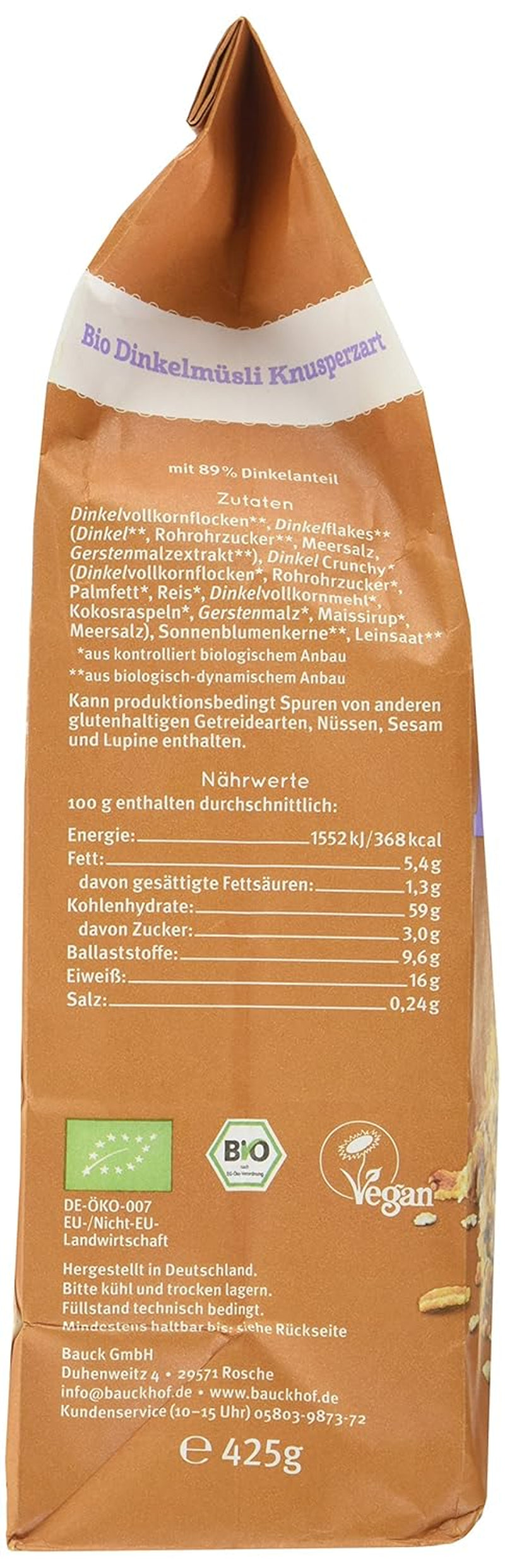 muesli crocant cu speltă Hof (1 x 425 g) pachet de 1
