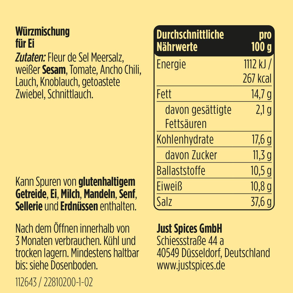Just Spices Ei Topping I Streue Geschmack auf alle Ei-Speisen vom gekochten Ei bis Spiegelei I Gewürzdose, 55 g