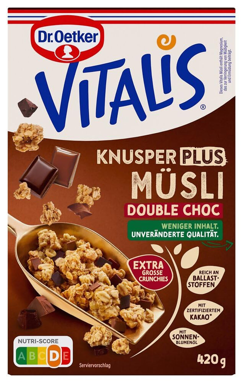 Dr. Oetker Vitalis KnusperPlus Ciocolată Dublă: Musli crocant cu lapte și ciocolată neagră, pachet de 7 (7 x 450g)