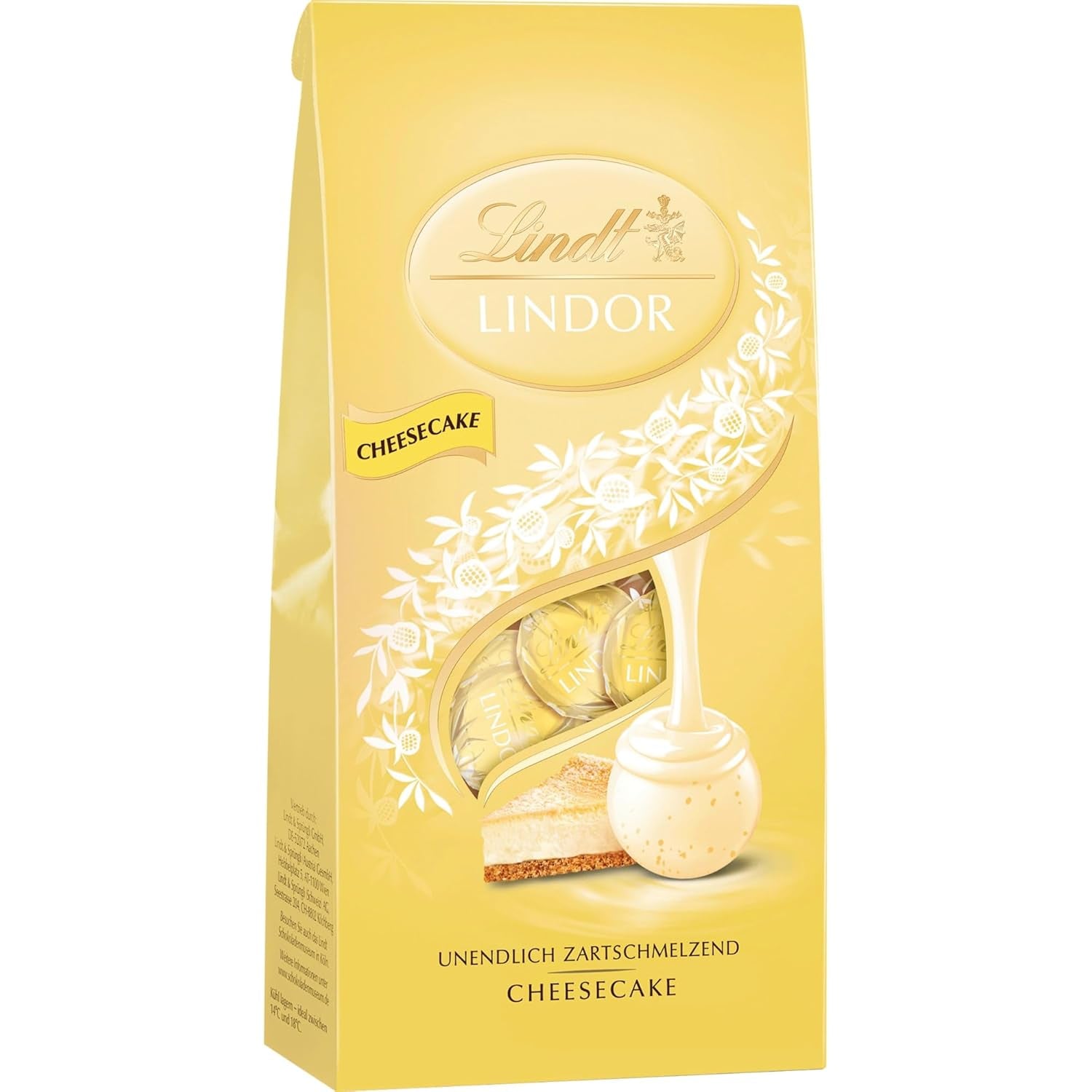 Ciocolată Lindt | Pliculețe LINDOR pentru cheesecake | 137g | 10 bile de ciocolată cu lapte cu umplutură de cheesecake care se topește în gură | Cadou de ciocolată