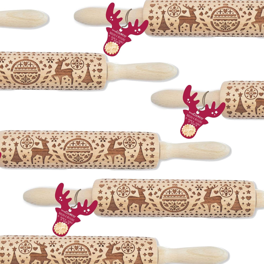 Sucitor din lemn Scrap Cooking „Xmas” cu motive de Crăciun – rolă de embosat cu decorațiuni în relief pentru fursecuri – accesoriu decorativ – 5242