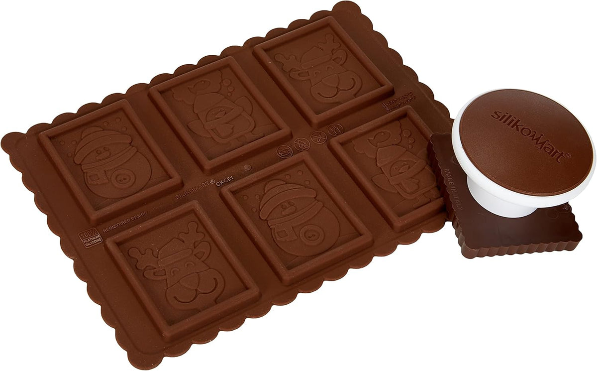 silikomart | CKC01 Formă de silicon pentru bomboane de ciocolată SNOWMAN SLIM, antiaderentă, 6 bomboane de ciocolată, pachet de 1 formă pentru bomboane, Easy Choc, 47 x 57 mm, h 5 mm, volum 33 ml, Fabricată în Italia