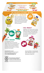 FRECHE FREUNDE Mix Organic la Pungă Comprimabilă Multipack - Fructe + Cereale, Piure de fructe cu cereale într-o pungă compresibilă pentru bebeluși de la 6 luni, vegan, pachet de 3, 3 x (4 x 100g)