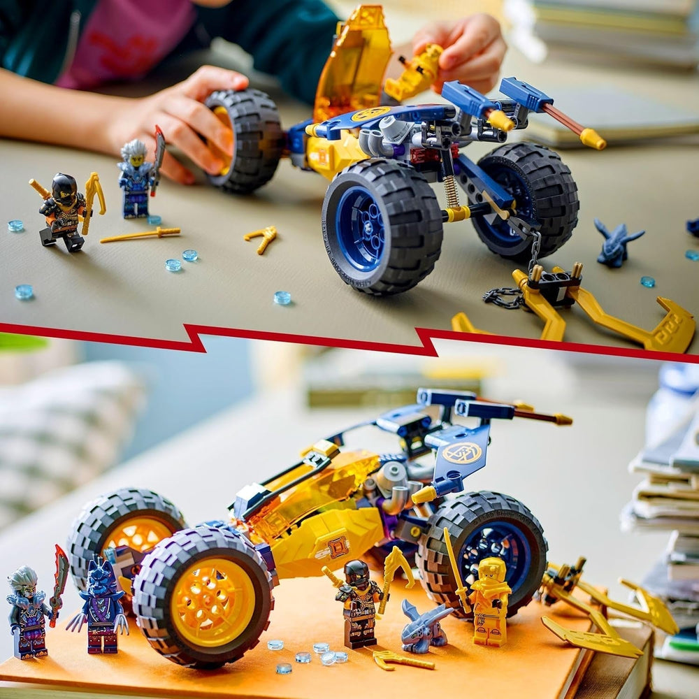LEGO NINJAGO Arin's Ninja Off-Road Buggy, jucărie ninja cu mașină, dragon și 4 mini figurine, set de aventură cu model Buggy pentru copii, cadou de ziua de naștere pentru băieți și fete de la 7 ani 71811 Seturi de constructie Besuche den LEGO-Store