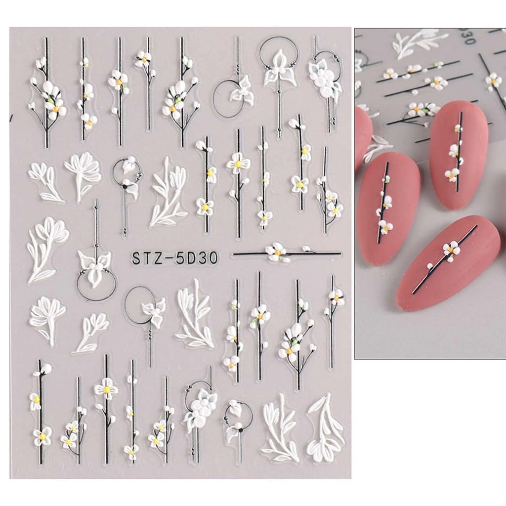 JMEOWIO 3D Nagelsticker Frühling Blume Nail Art Sticker Selbstklebend Nagelaufkleber 5D Stereoskopisch Buntes Sommer Blumen Dekoration Nageldesign Zubehör 4 Blatt