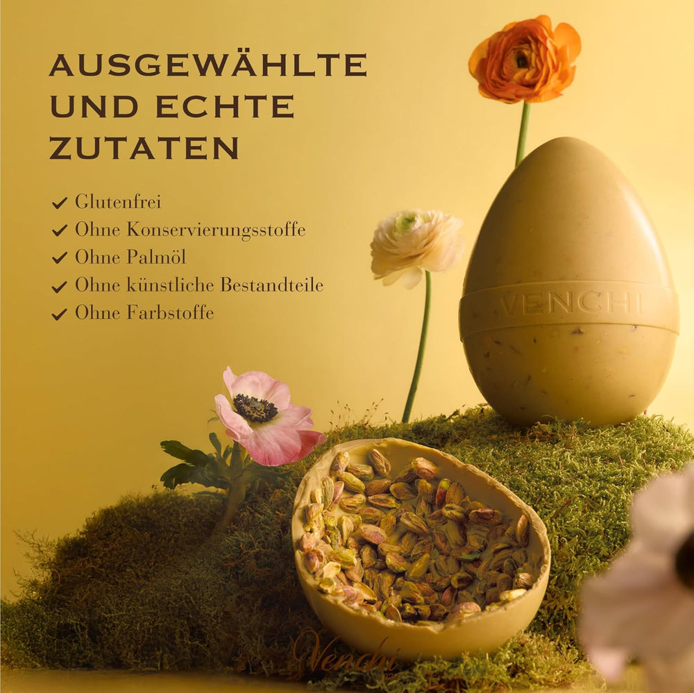 Venchi - Ou de ciocolată, aromă de fistic, cu fistic întreg, cu surpriză, fără gluten, 500g, colecție de Paște, idee de cadou