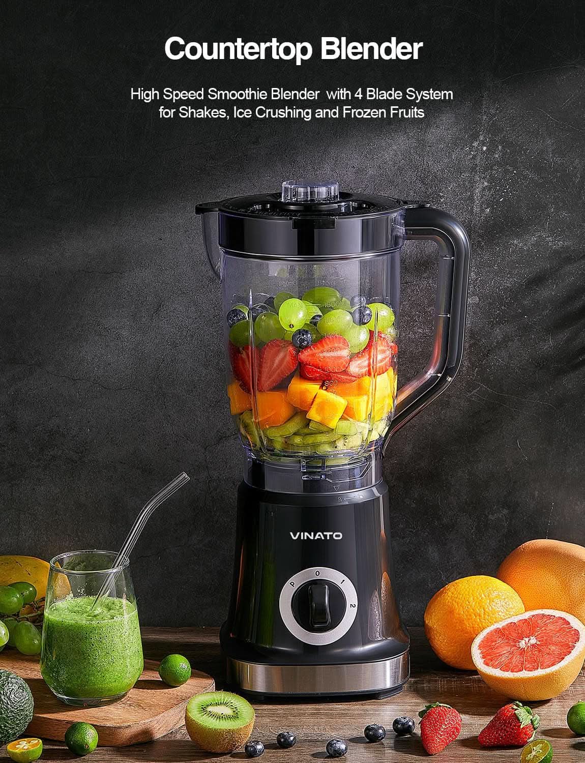 Mixer, Standmixer Mit 4 Klingen Mixer Für Smoothies, Milchshakes Und Säfte,Blender Mit Edelstahlklingeneinheit, Sicherheitsschalter Bucatarie Naty Shop