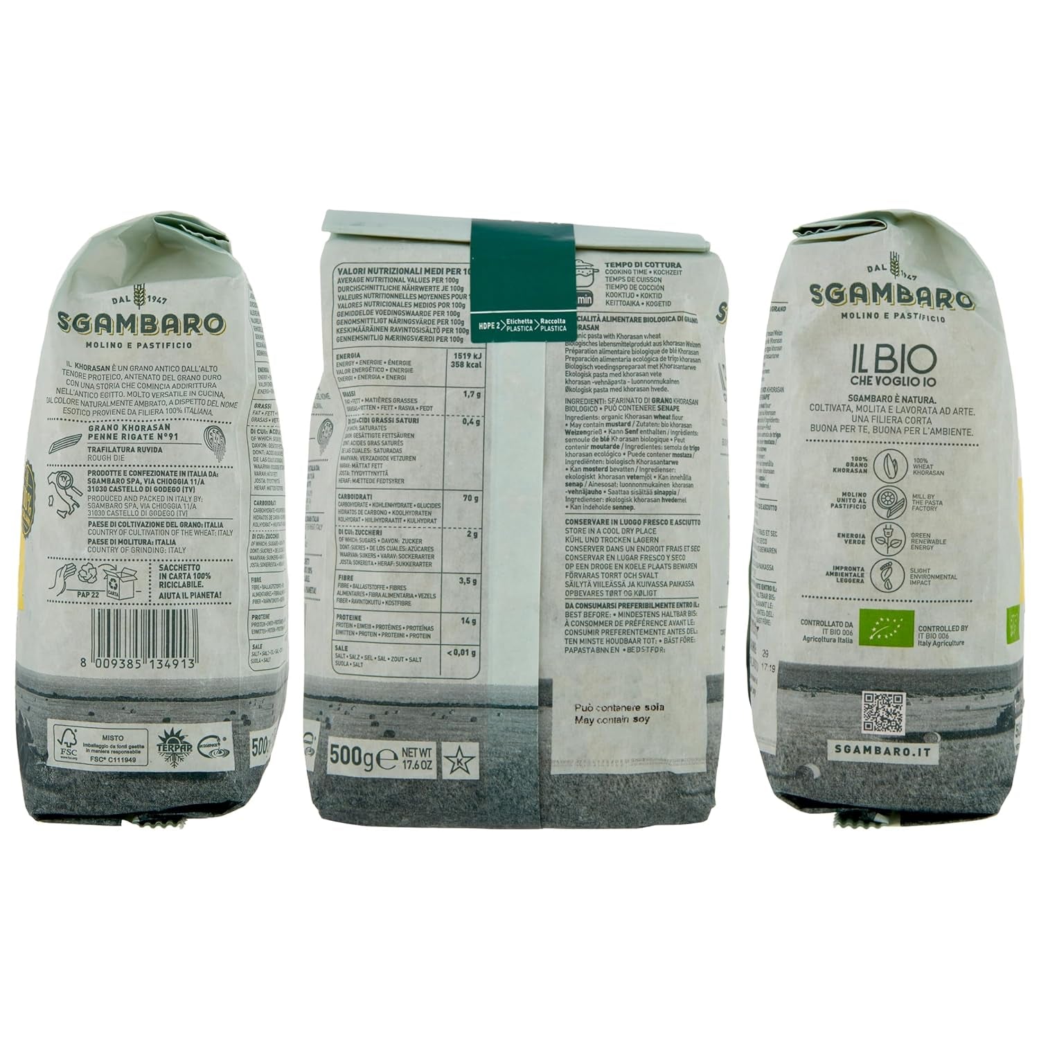 Paste Penne Rigate Organice N.91 - 500g din Grâu Khorasan - Grâu antic, bogat în proteine, cultivat 100% în Italia - Versatile în bucătărie și bogate în nutrienți