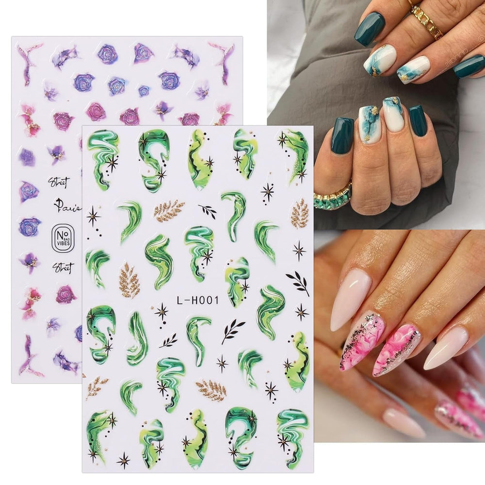 Jmeowio JMEOWIO Nagelsticker Marmor Französische Spitze 10 Blatt Nail Art Sticker Selbstklebend Nagelaufkleber Bunt Dekoration Nageldesign Zubehör