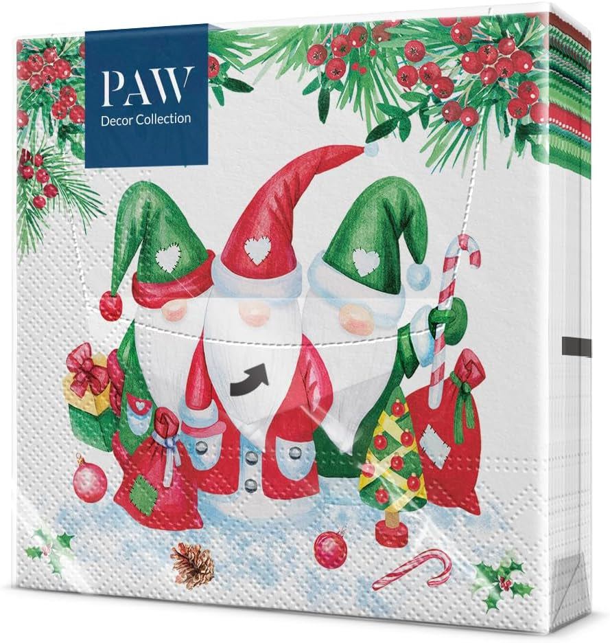 PAW - Șervețele 3 straturi (33 X 33 Cm) I 20 bucăți I Șervețele de hârtie colorate perfecte pentru masa de Crăciun I Șervețele - Crăciun, iarnă, stele, zăpadă, oameni de zăpadă I Familia Snowy