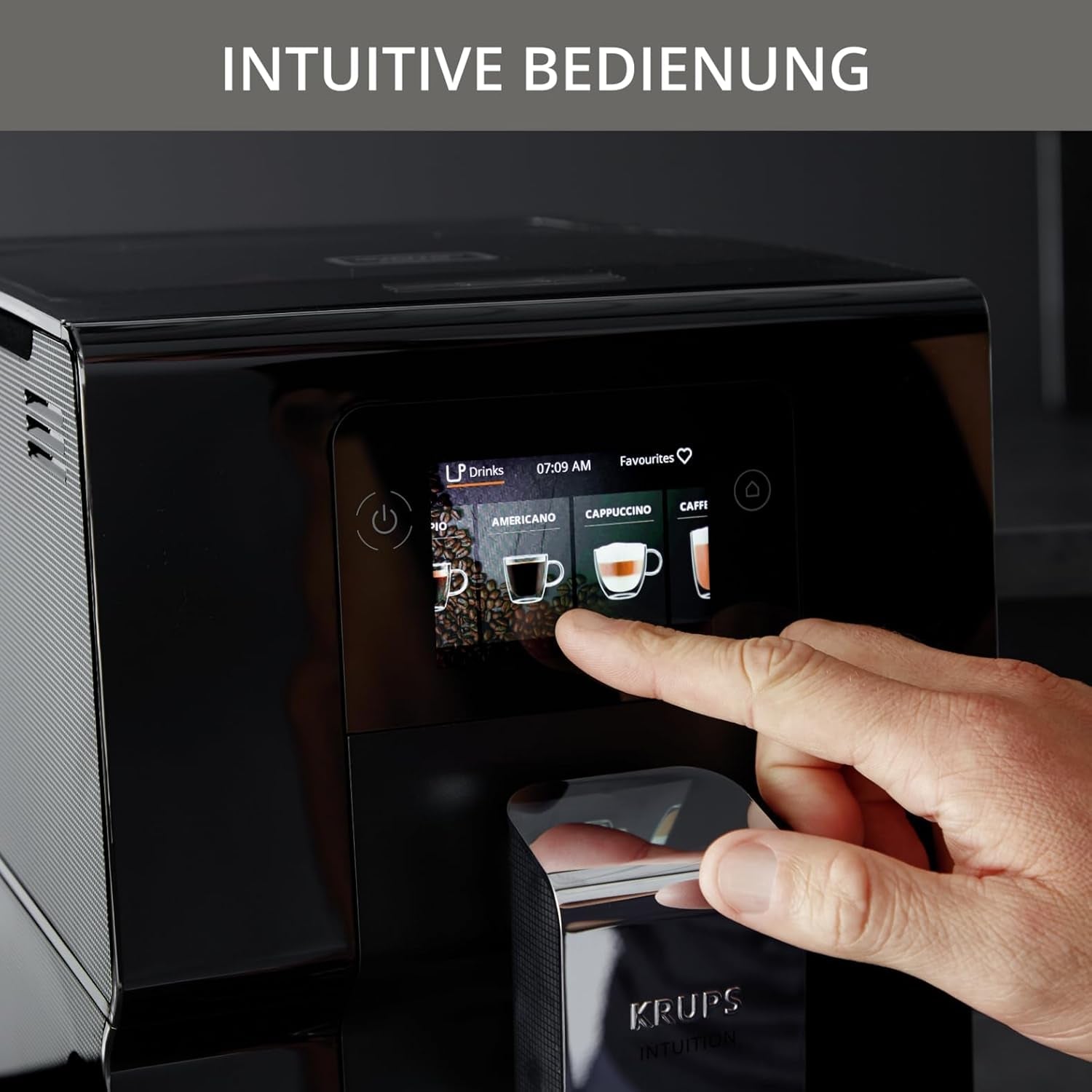 Espressor complet automat Krups Intuition Preference cu funcționare similară cu cea a unui smartphone, ecran tactil color de 3,5", tehnologie Smart Slide, sistem de iluminare intuitiv, 11 băuturi, recipient pentru lapte, EA873810