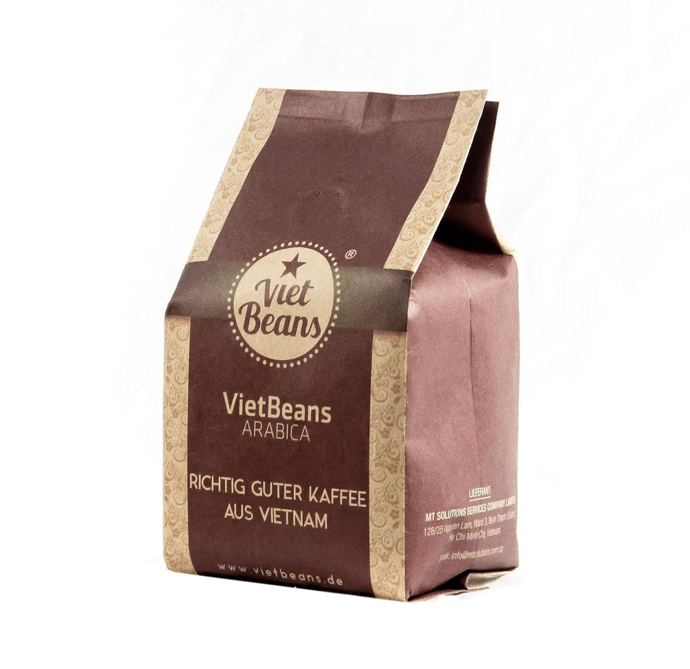 VietBeans 100% Arabica Ganze Kaffeebohnen - Espresso Bohnen säurearm - Fruchtiger Hochlandkaffee mit Nebennote Karamell und Honig - Leicht bittere Süße - 250g
