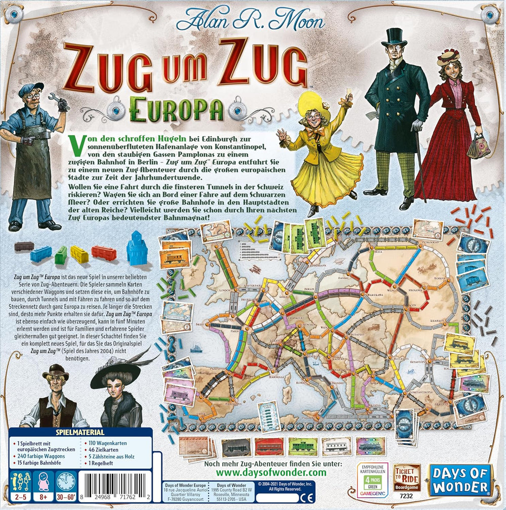 Asmodee, Ticket to Ride: Europa, Days of Wonder, Joc de bază, Joc de familie, Joc de societate, 2-5 jucători, Vârste 8+, 30-60 de minute, Germană