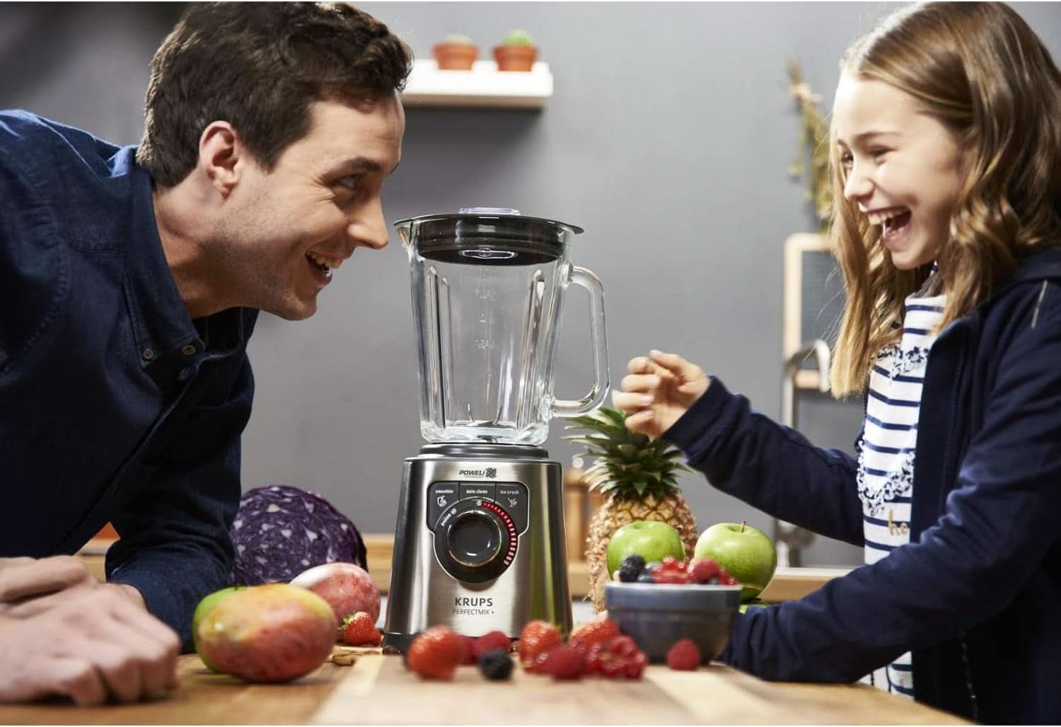 Krups KB403D Perfectmix + Hochleistungsstandmixer | 1.200W | 28.000 Upm | 2L Glasbehälter | 3 Voreingestellte Programme | Powelix- Technologie | Edelstahl/Dunkelgrau Bucatarie Naty Shop