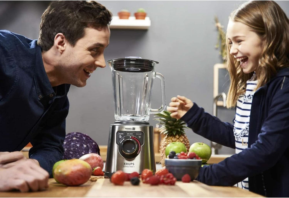 Krups KB403D Perfectmix + Hochleistungsstandmixer | 1.200W | 28.000 Upm | 2L Glasbehälter | 3 Voreingestellte Programme | Powelix- Technologie | Edelstahl/Dunkelgrau Bucatarie Naty Shop