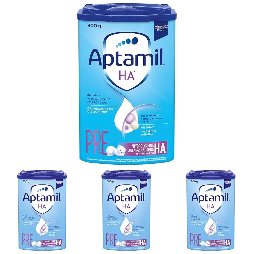 Aptamil HA PRE – Formulă de lapte praf pentru sugari de la naștere, cu DHA, fără lactoză, fără ulei de palmier, hrană pentru bebeluși, lapte praf, 800 g (pachet de 4)