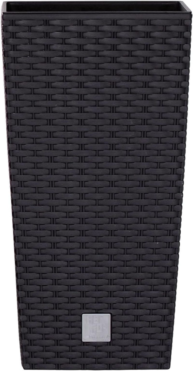 Ghiveci/ghiveci cu aspect de ratan Prosperplast cu insert | 26,5 x 26,5 x 50 cm | antracit | rezistent la intemperii și UV | fabricat din plastic robust | pentru interior și exterior
