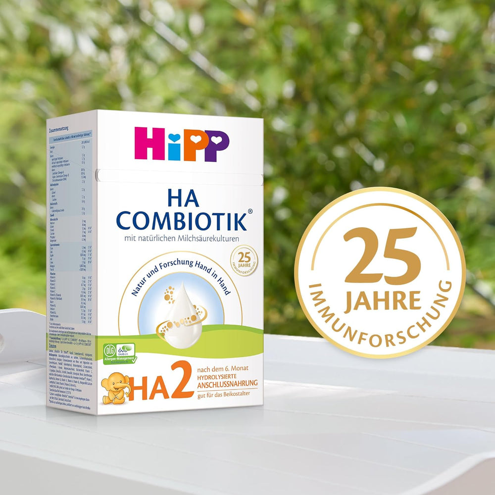 HiPP HA 2 Combiotik (4 x 600g) - Formulă de continuare după 6 luni, cu culturi naturale de acid lactic, fibre alimentare valoroase (GOS), Omega-3, proteine hidrolizate pentru sisteme imunitare sensibile